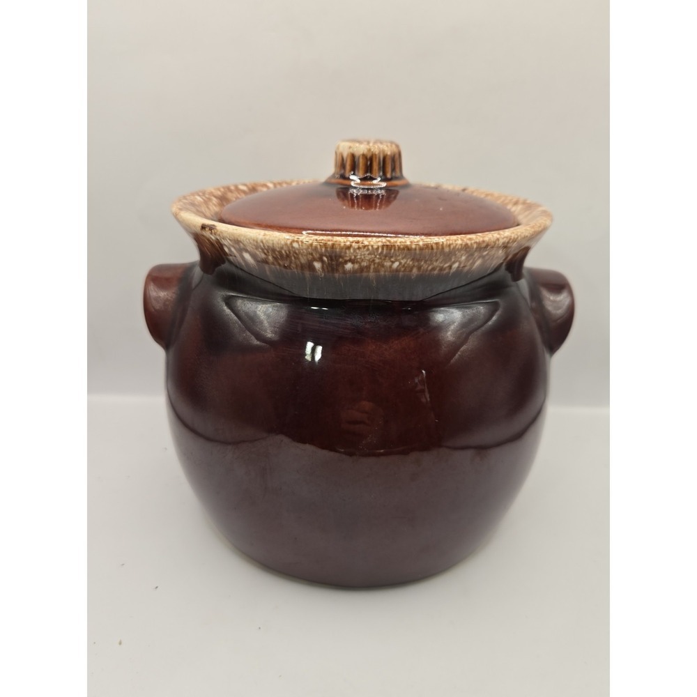 Vintage Hull Pottery Brown Drip Glaze Bean Pot 6" Made in USA *read